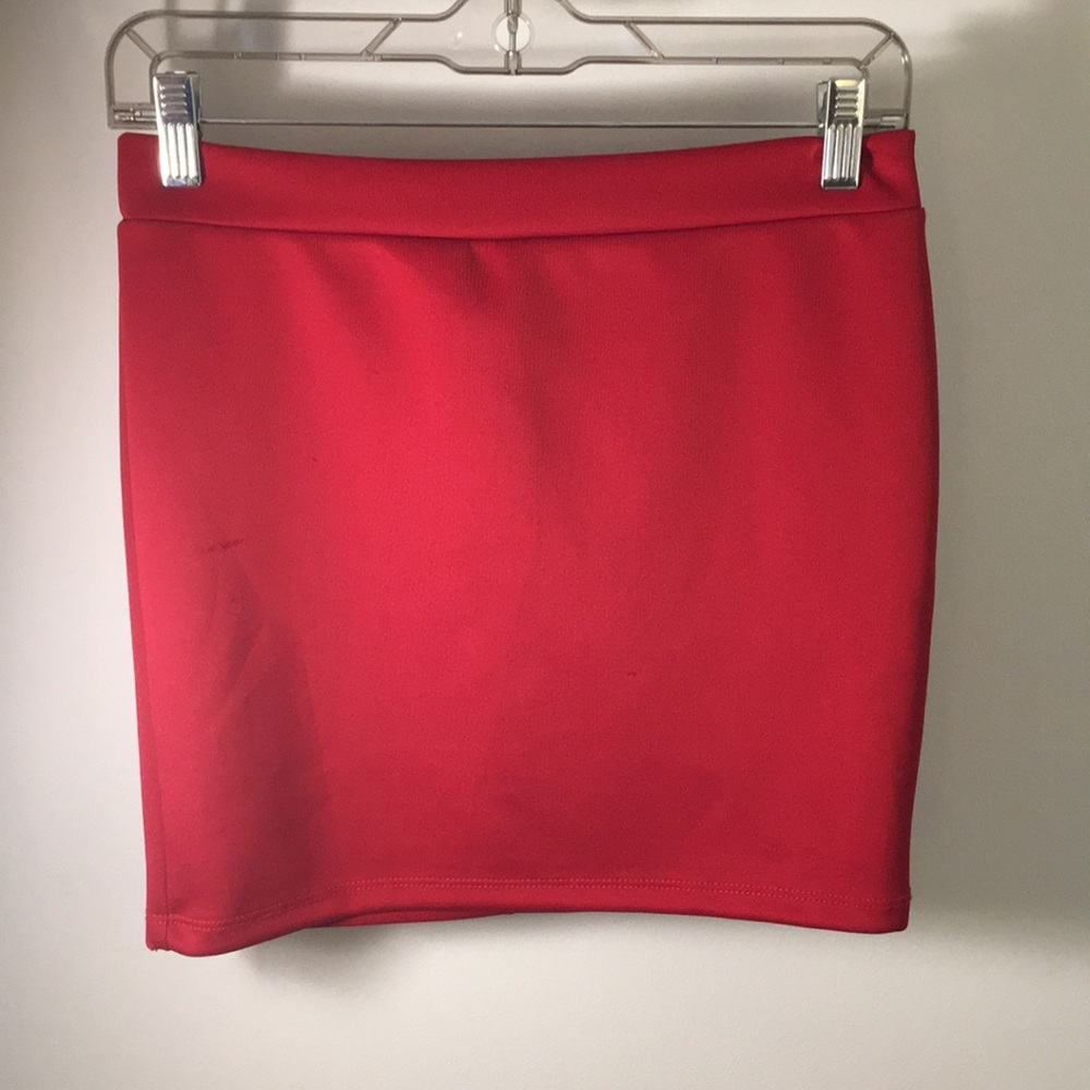 Red silky pencil skirt